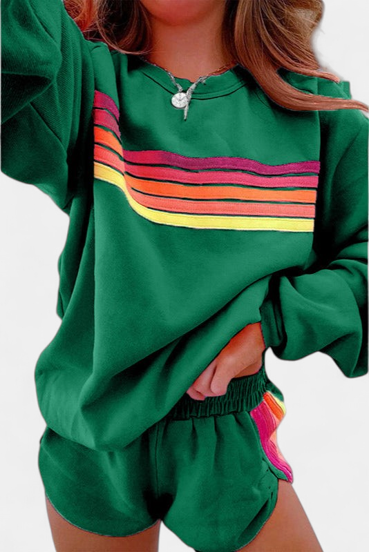Marnie | Women's Retro Stripe Crew Neck Sweatshirt Two-Piece Set