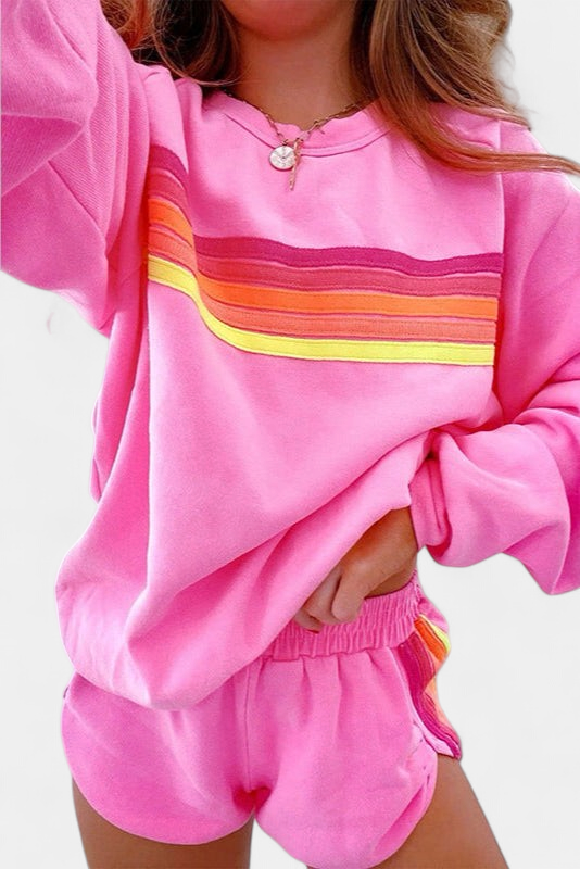 Marnie | Women's Retro Stripe Crew Neck Sweatshirt Two-Piece Set
