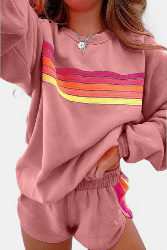 Marnie | Women's Retro Stripe Crew Neck Sweatshirt Two-Piece Set