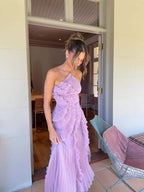 Pleated Ruffle Halter Homecoming Dress