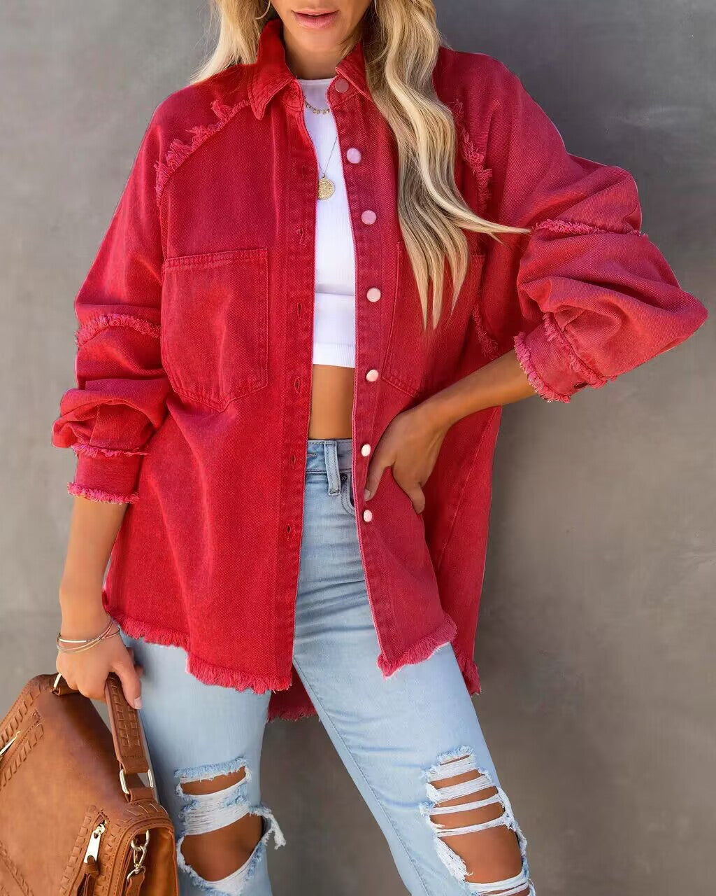 Camille | Women's Oversized Frayed Denim Shirt Jacket