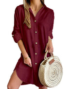 Linen Button Down Casual Shirt Dress