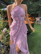Pleated Ruffle Halter Homecoming Dress