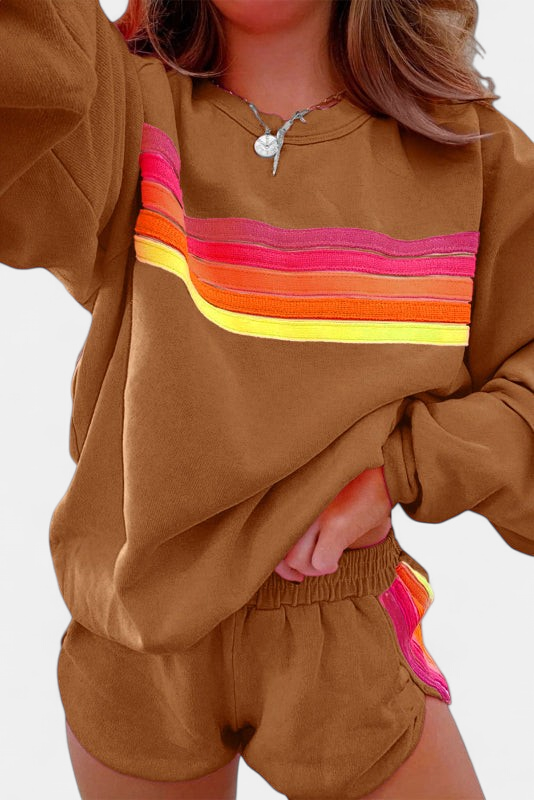 Marnie | Women's Retro Stripe Crew Neck Sweatshirt Two-Piece Set
