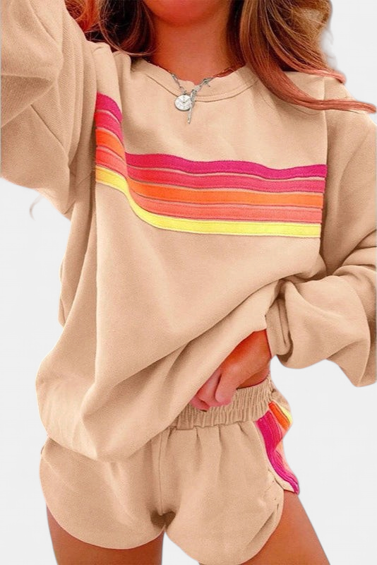 Marnie | Women's Retro Stripe Crew Neck Sweatshirt Two-Piece Set