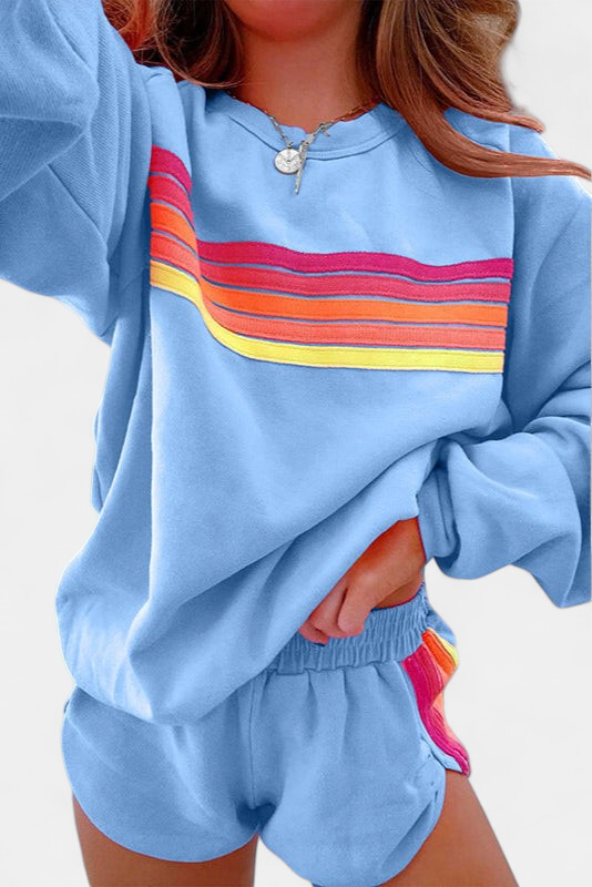 Marnie | Women's Retro Stripe Crew Neck Sweatshirt Two-Piece Set