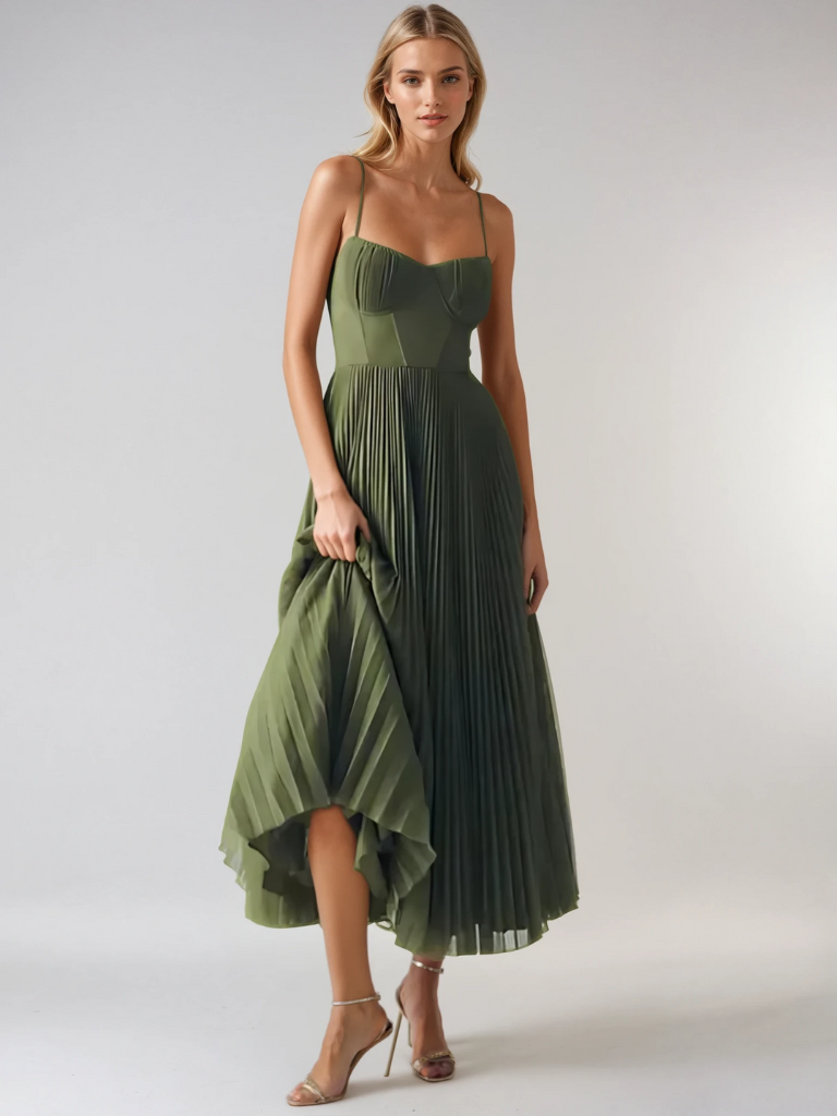 Sage Green Pleated Bustier Homecoming Dress