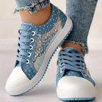 Floral Embroidered Mesh Panel Zip Charm Lace Up Platform Sneaker