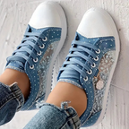 Floral Embroidered Mesh Panel Zip Charm Lace Up Platform Sneaker