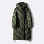 Ingrid | Women's Long Down Puffer Coat with Chevron Quilting and Hood