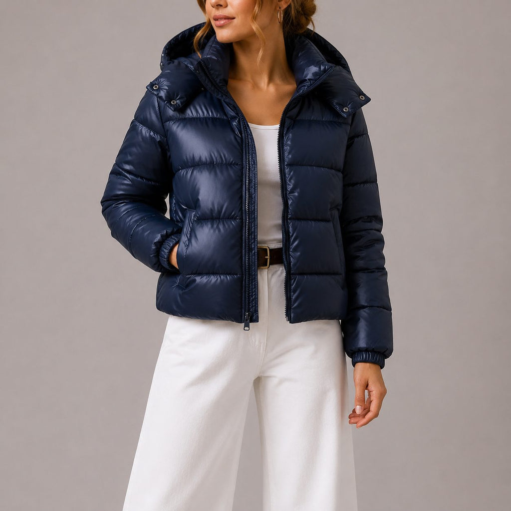 Beatrix | Women's Cropped Puffer Jacket with Hood and High Neck