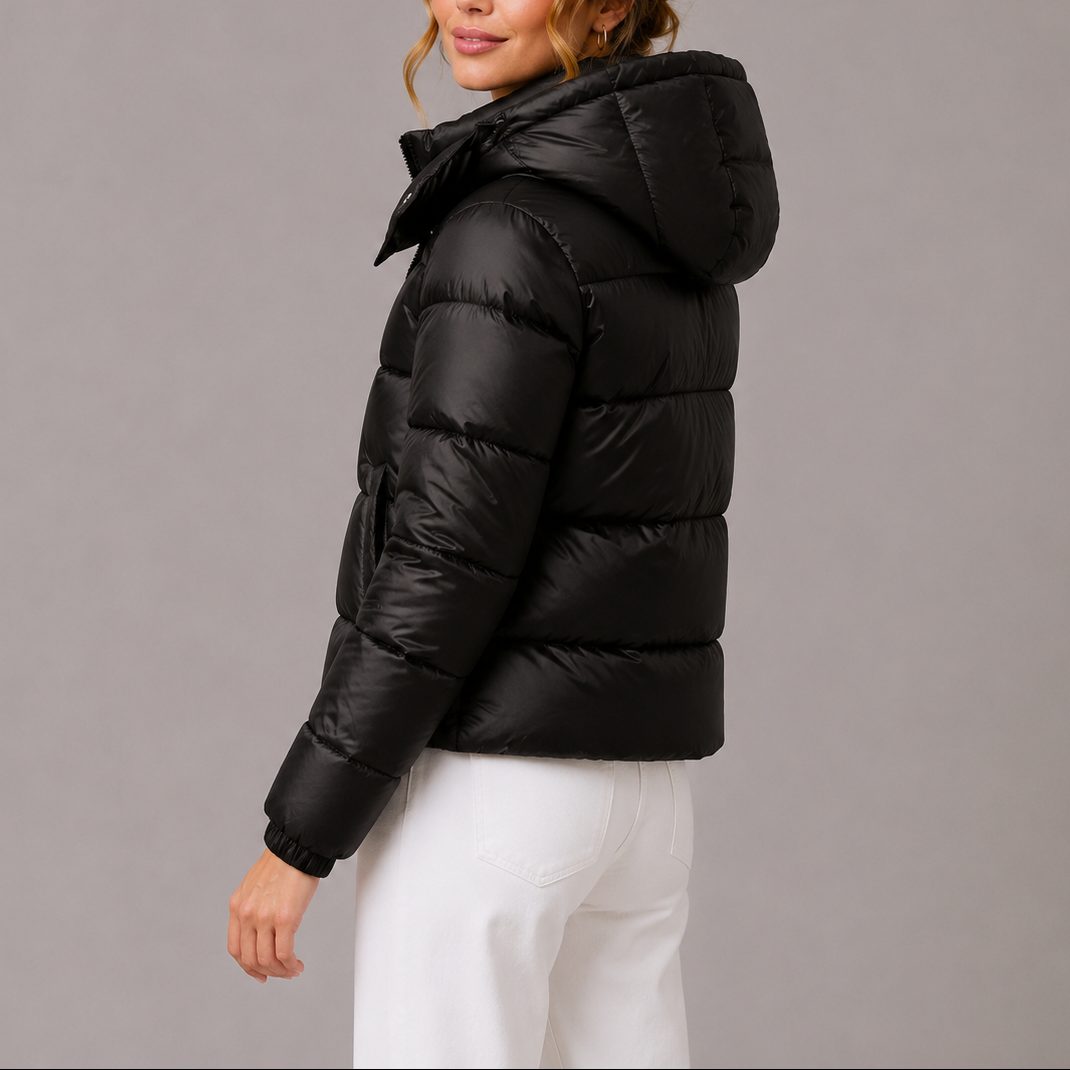 Beatrix | Women's Cropped Puffer Jacket with Hood and High Neck