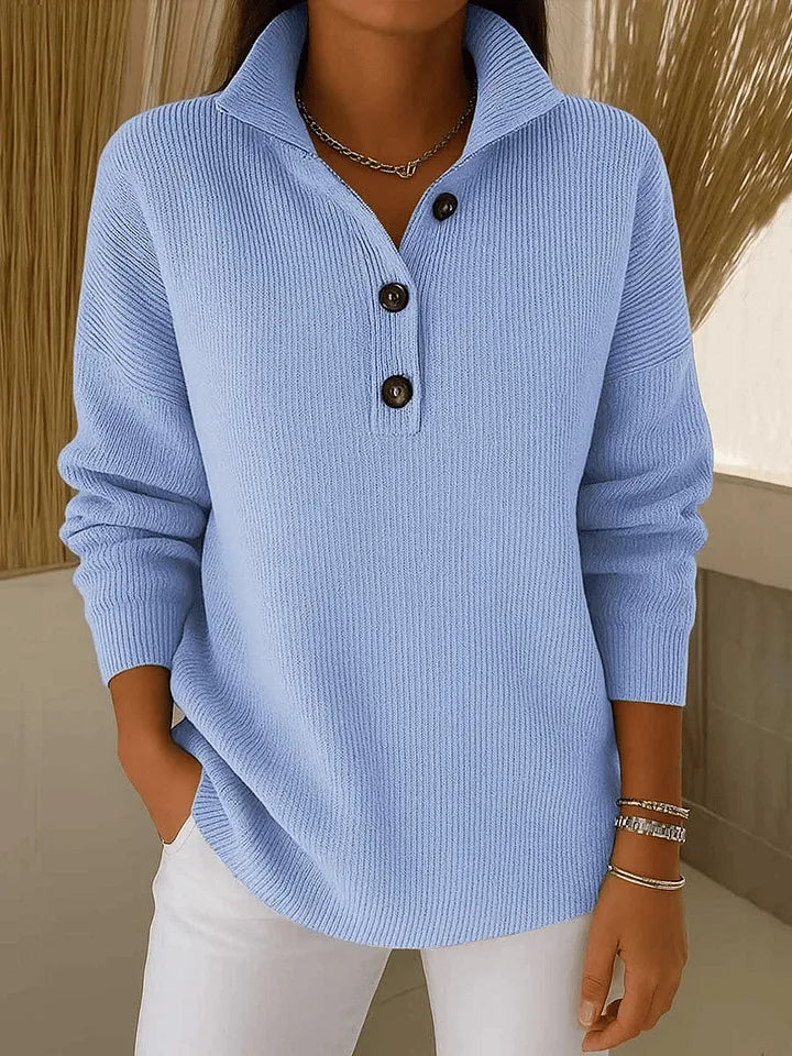 Anouk | Women's Polo Sweater Featuring a Button Placket V-Neck