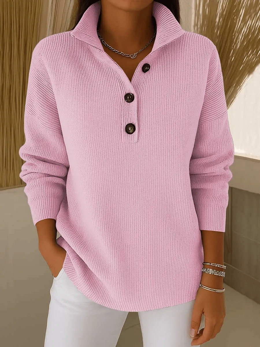 Anouk | Women's Polo Sweater Featuring a Button Placket V-Neck