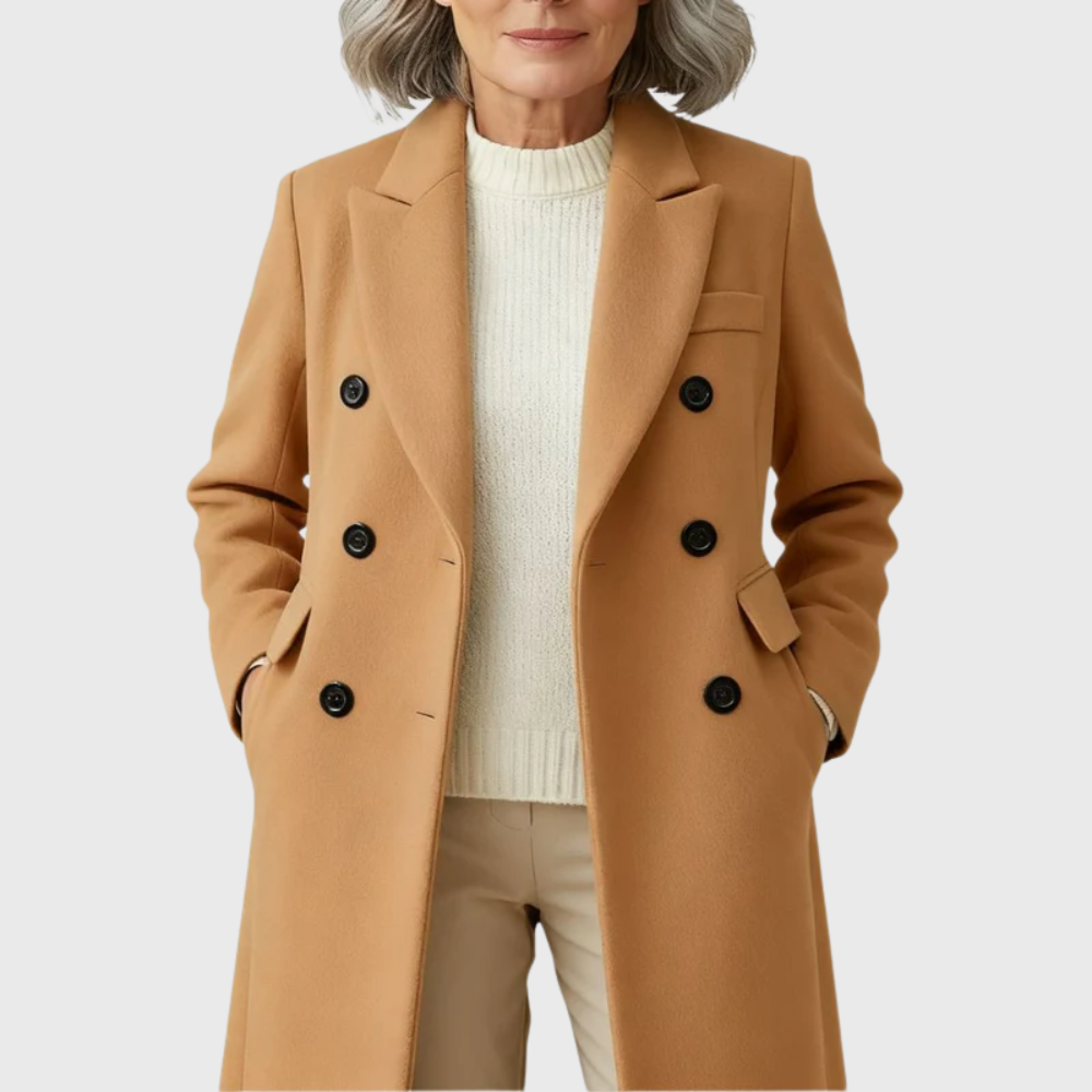 Octavia | Women's Double-Breasted Long Coat with Peak Lapel
