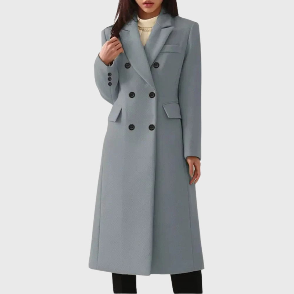 Octavia | Women's Double-Breasted Long Coat with Peak Lapel
