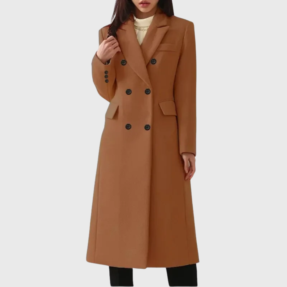 Octavia | Women's Double-Breasted Long Coat with Peak Lapel