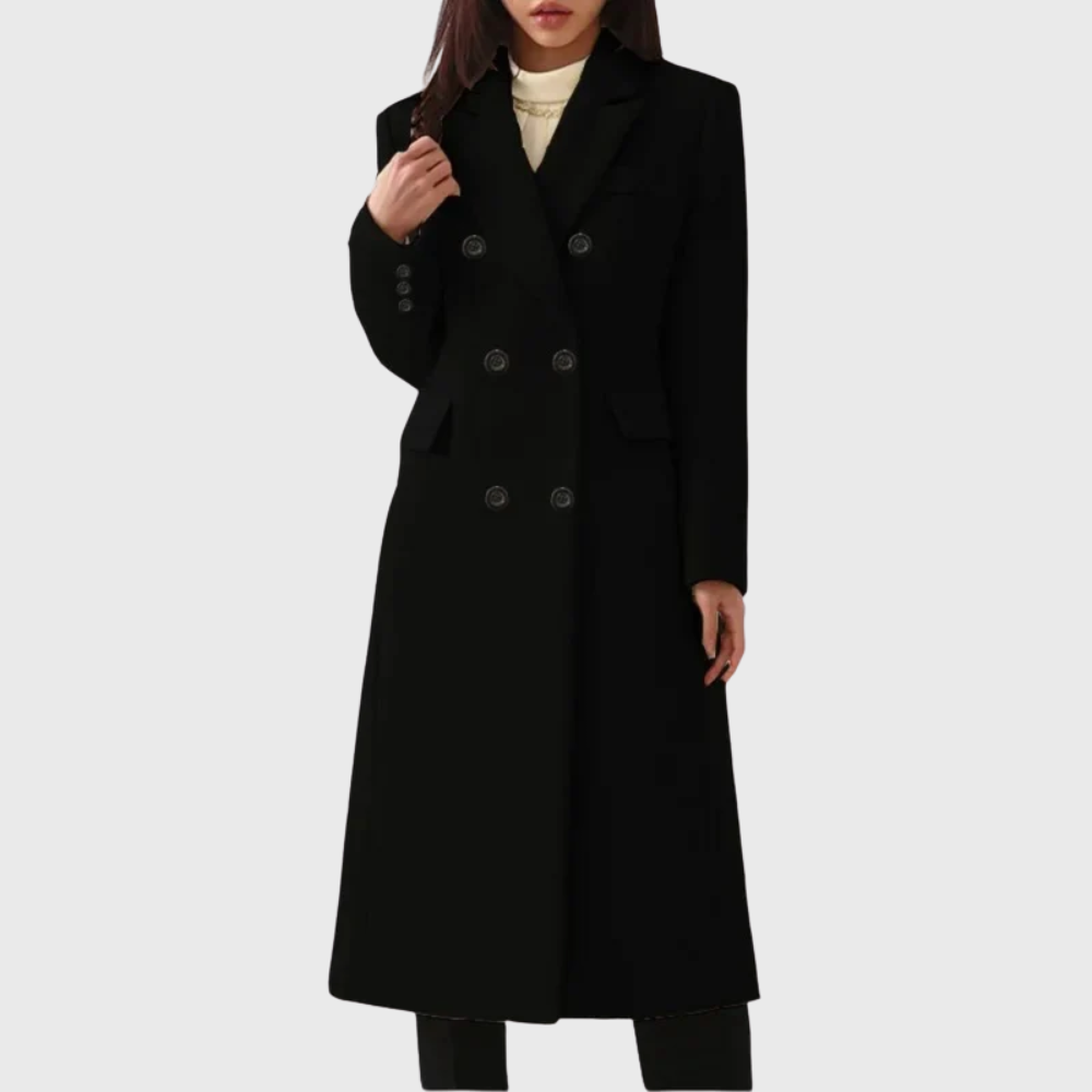 Octavia | Women's Double-Breasted Long Coat with Peak Lapel