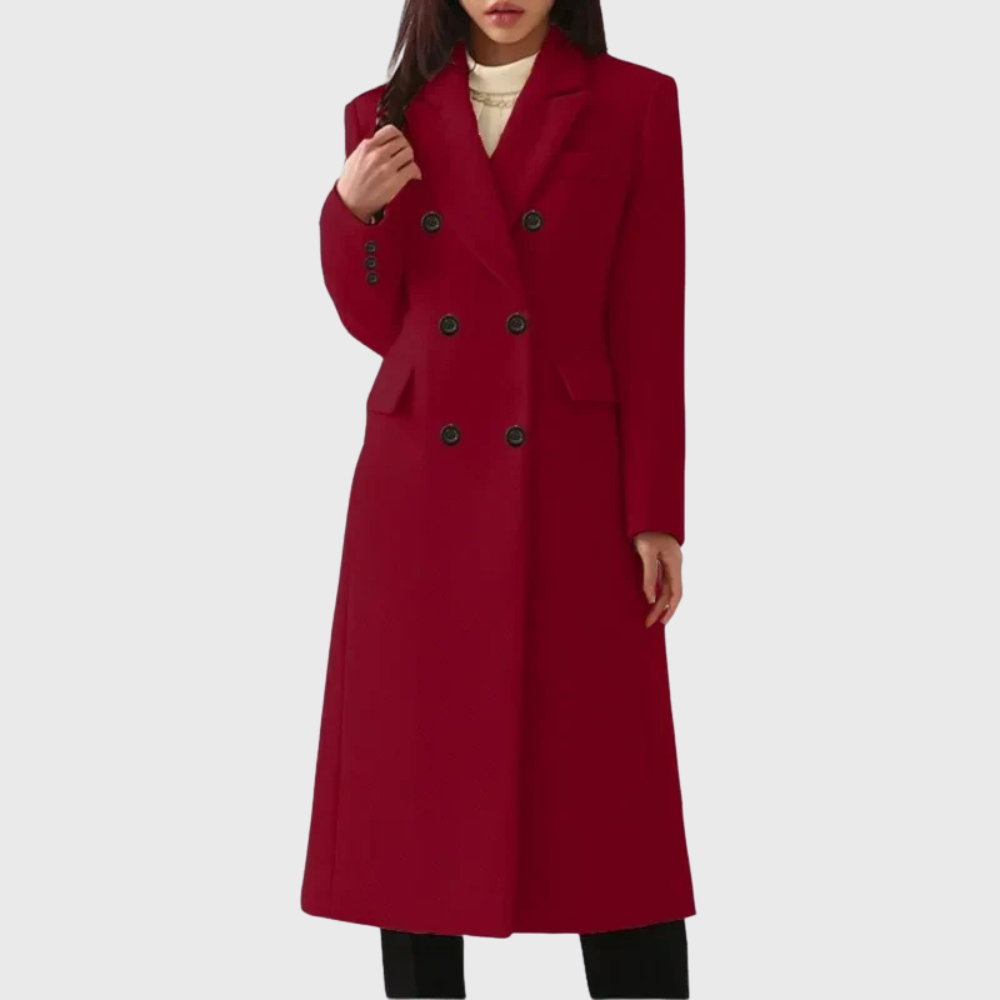 Octavia | Women's Double-Breasted Long Coat with Peak Lapel