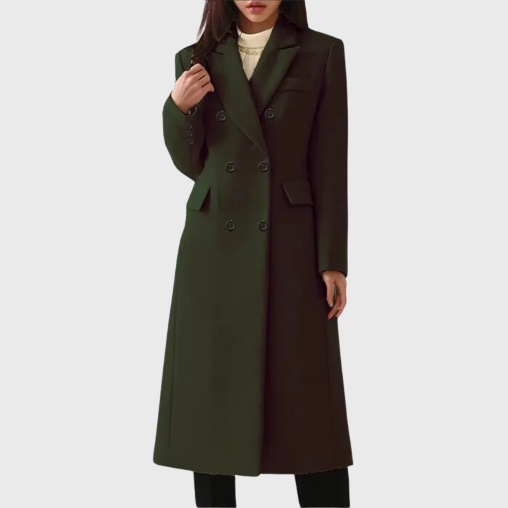 Octavia | Women's Double-Breasted Long Coat with Peak Lapel