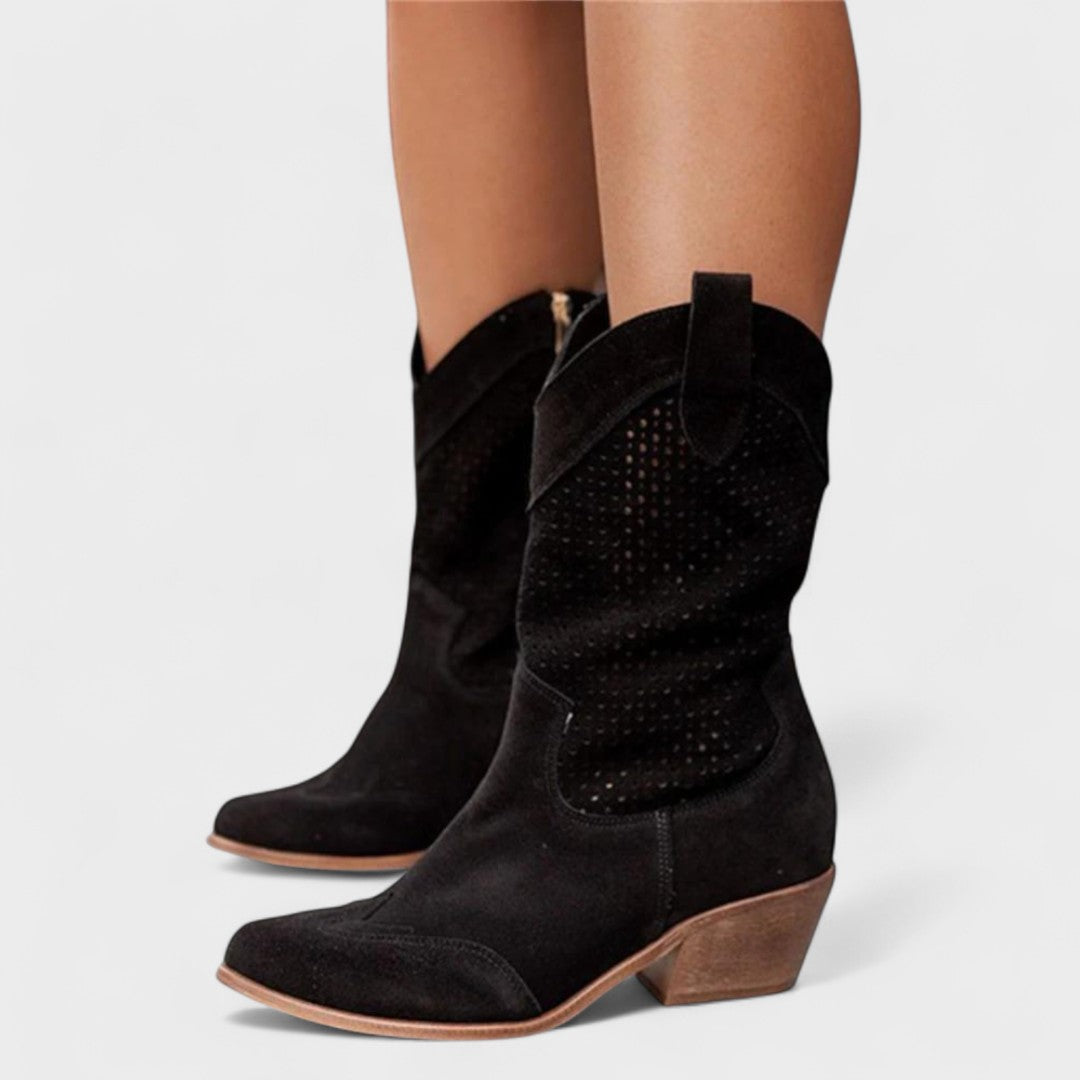 Belen | Women's Mid-Calf Western Boots with Perforated Detail