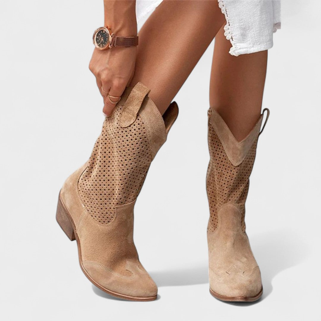Belen | Women's Mid-Calf Western Boots with Perforated Detail