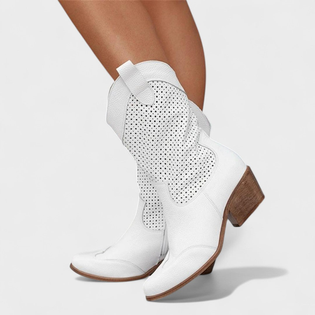Belen | Women's Mid-Calf Western Boots with Perforated Detail
