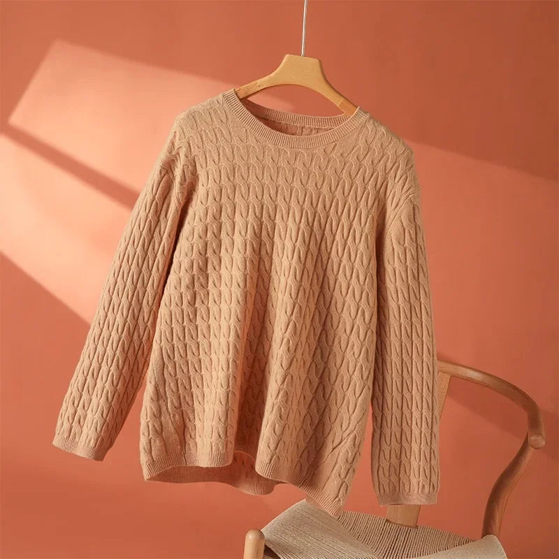 Solange | Women's Textured Cable Knit Crew Neck Sweater