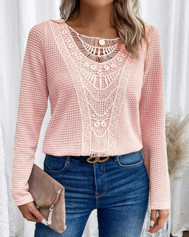 Marisela | Women's Crochet Detail Waffle Knit Sweater