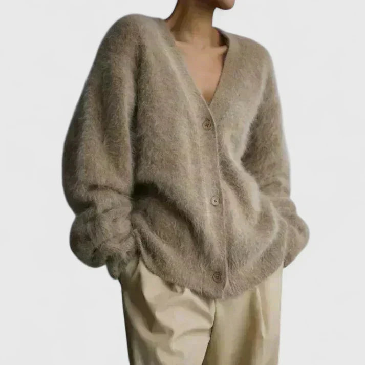 Odette | Women's V-Neck Fuzzy Mohair-Style Button Cardigan