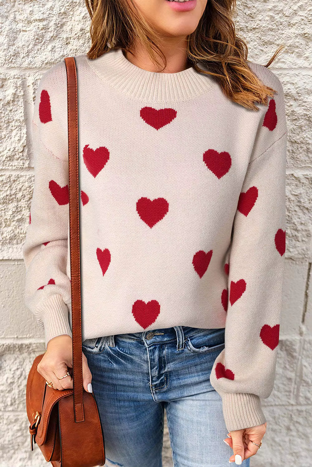 Colette | Women's Heart Print Crew Neck Sweater