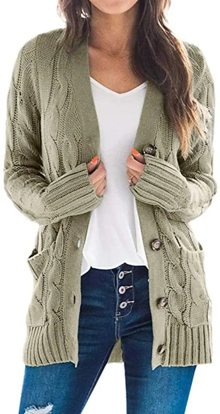 Cosima | Women’s Button Up Cable Knit V Neck Cardigan