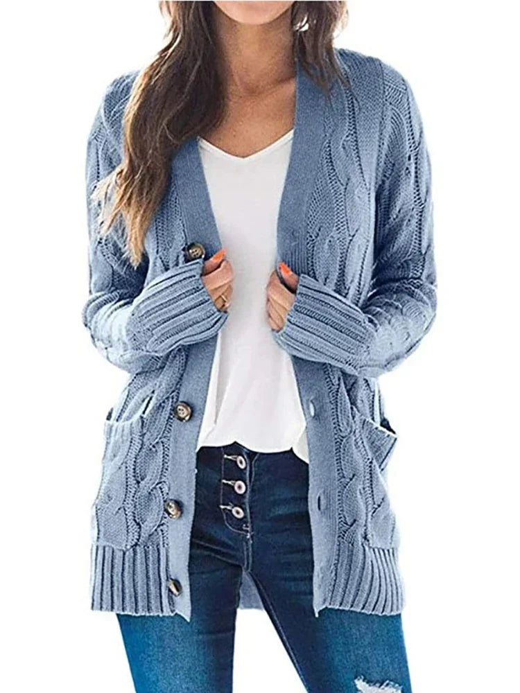 Cosima | Women’s Button Up Cable Knit V Neck Cardigan