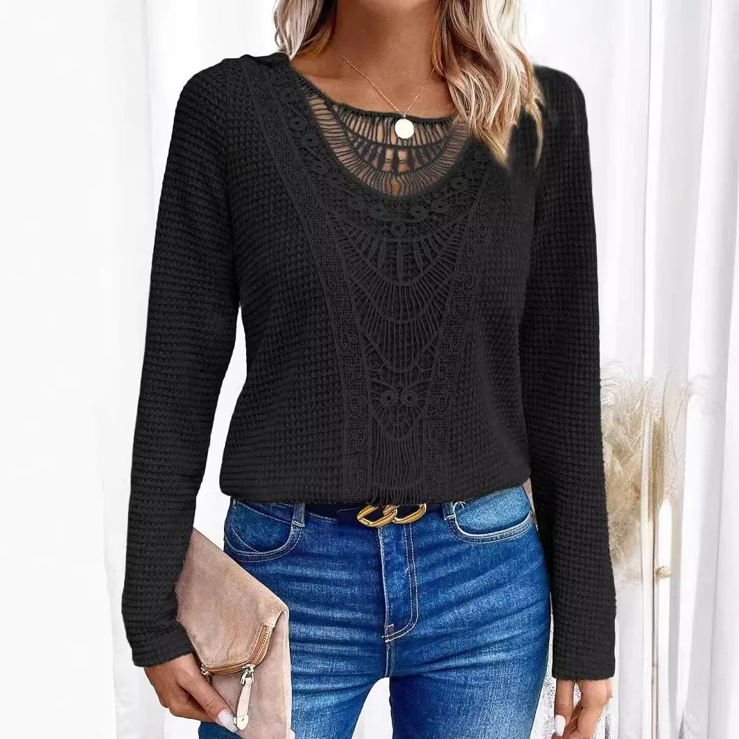 Marisela | Women's Crochet Detail Waffle Knit Sweater