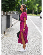 Floral Wrap Tie Waist Short Sleeve Asymmetric Midi Dress