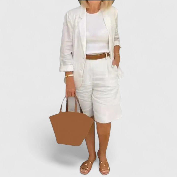 Linen Blazer Bermuda Short Two Piece Suit Set