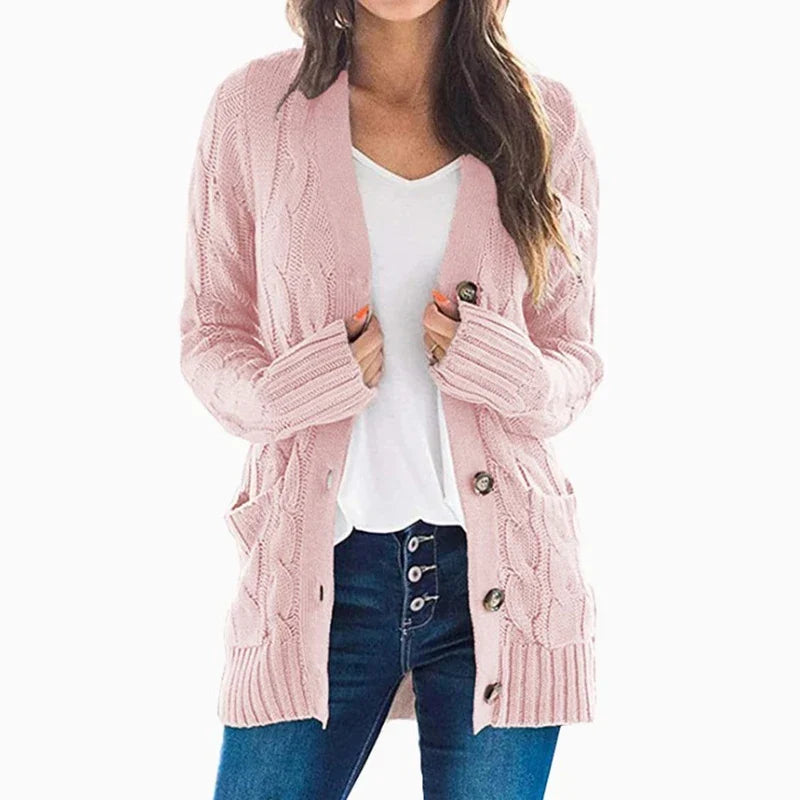 Cosima | Women’s Button Up Cable Knit V Neck Cardigan