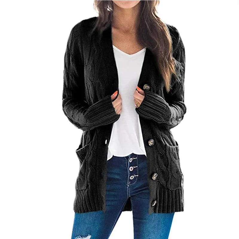 Cosima | Women’s Button Up Cable Knit V Neck Cardigan