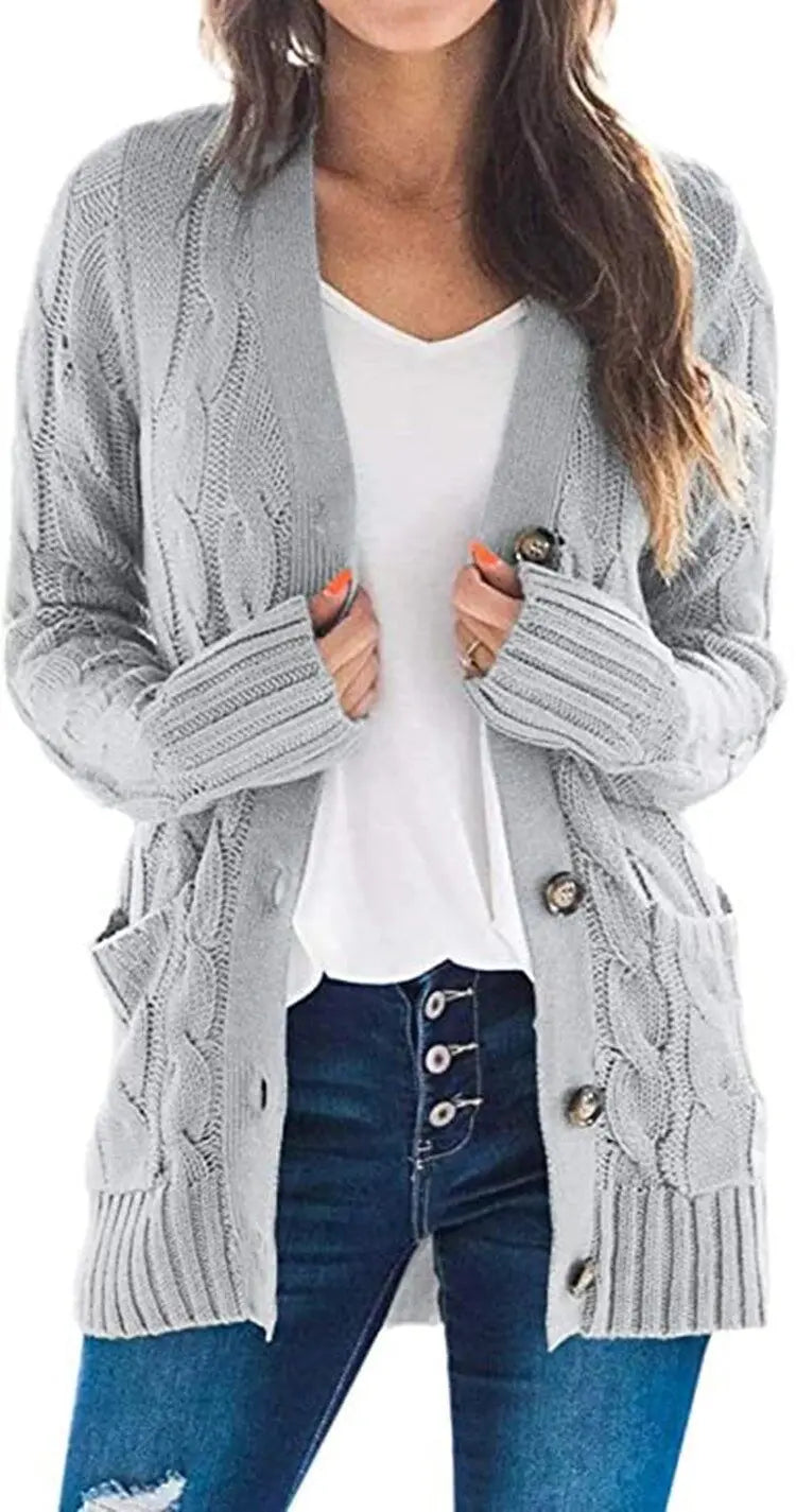 Cosima | Women’s Button Up Cable Knit V Neck Cardigan