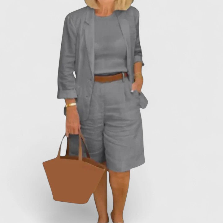 Linen Blazer Bermuda Short Two Piece Suit Set