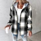 Juniper | Women's Drawstring Hooded Shirt Jacket in Bold Plaid