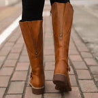 Lucinda | Women's Buckle Strap Knee High Riding Boots Brown