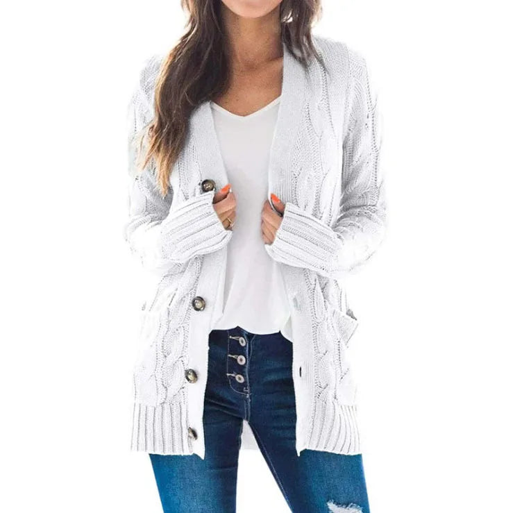 Cosima | Women’s Button Up Cable Knit V Neck Cardigan