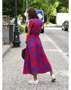 Floral Wrap Tie Waist Short Sleeve Asymmetric Midi Dress