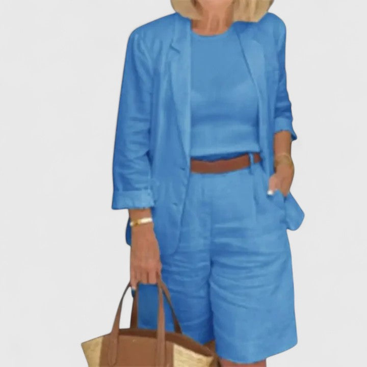 Linen Blazer Bermuda Short Two Piece Suit Set