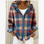 Fiorella | Women’s Plaid Hooded Jacket with Denim Trim