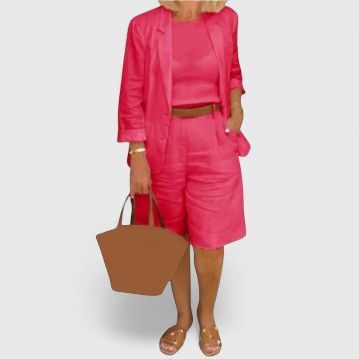 Linen Blazer Bermuda Short Two Piece Suit Set