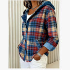 Fiorella | Women’s Plaid Hooded Jacket with Denim Trim