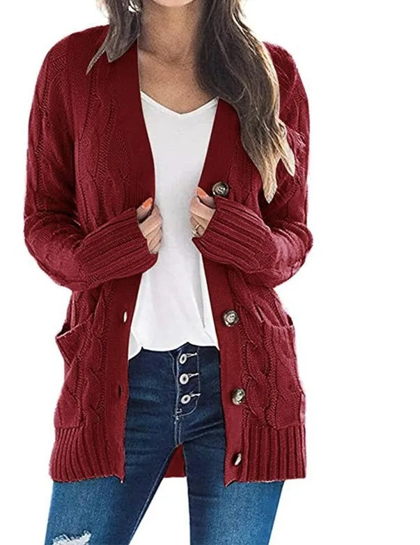 Cosima | Women’s Button Up Cable Knit V Neck Cardigan