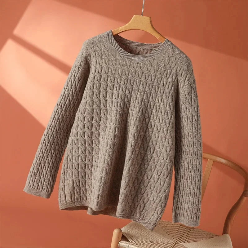 Solange | Women's Textured Cable Knit Crew Neck Sweater